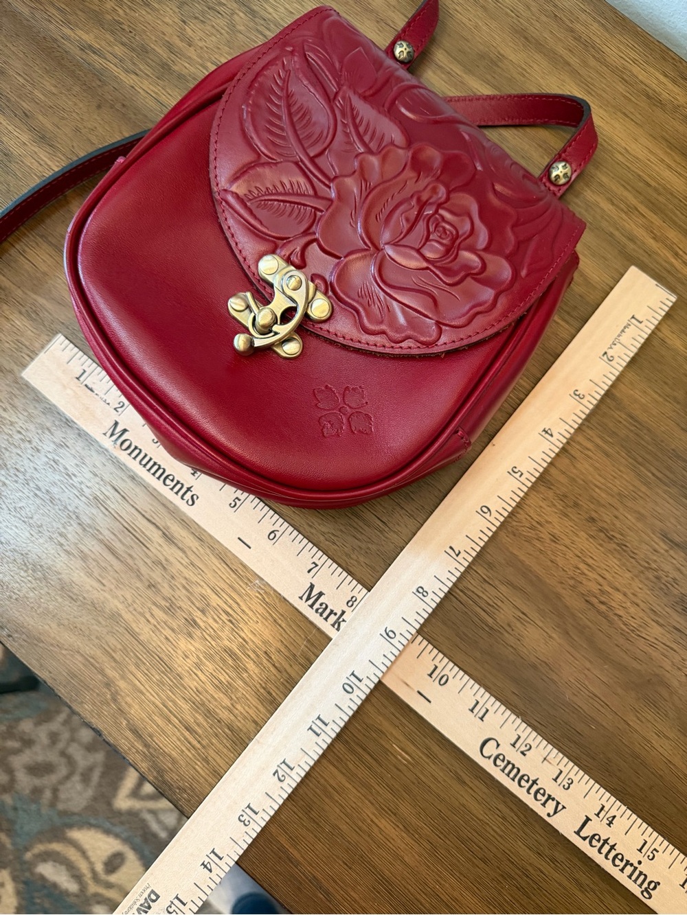 Patricia Nash Ruby Red Rose Embossed Leather Saddle Crossbody Bag Floral - Picture 16 of 16